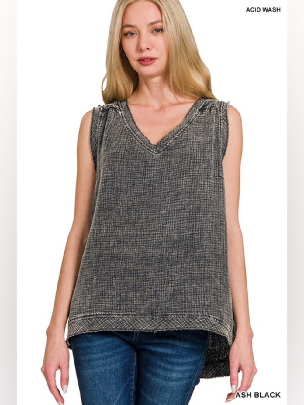 Zenana DOUBLE GAUZE RAW EDGE ACID WASHED TANK TOP